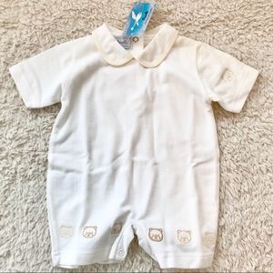 Ornella White Collared Short Romper w/ Bears